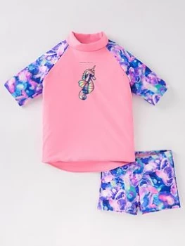 Image of Speedo Infant Girls Sun Protection Top and Short Set - Pink/Blue, Pink/Blue, Size 4 Years, Women