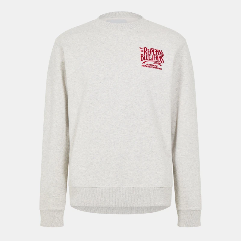 Image of Replay Mens Relaxed Fit Crew Sweatshirt Grey Melange male S