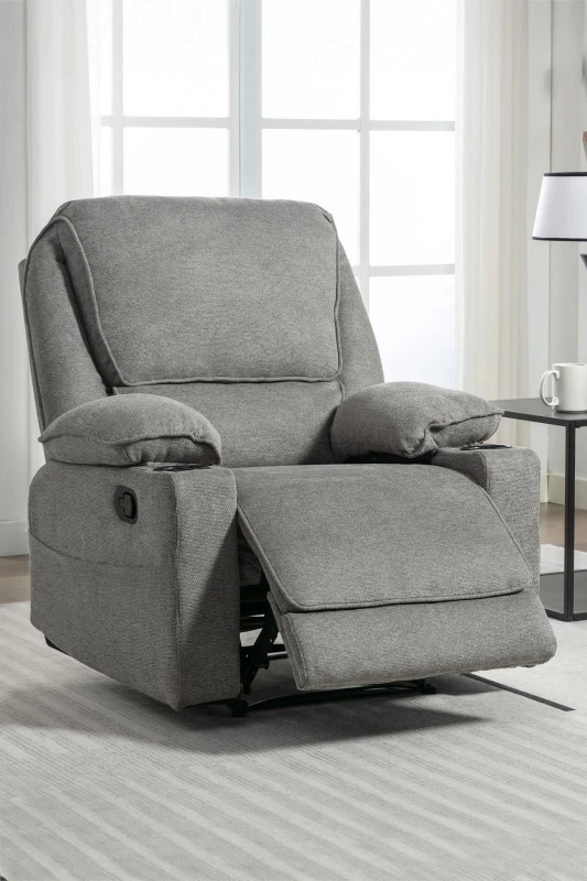 Image of More4Homes Sydney 1 Seater Fabric Manual Recliner Chair with Cupholders Grey