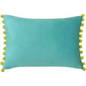 Image of Paoletti - Fiesta Velvet Cushion Teal/Bamboo - Teal/Bamboo