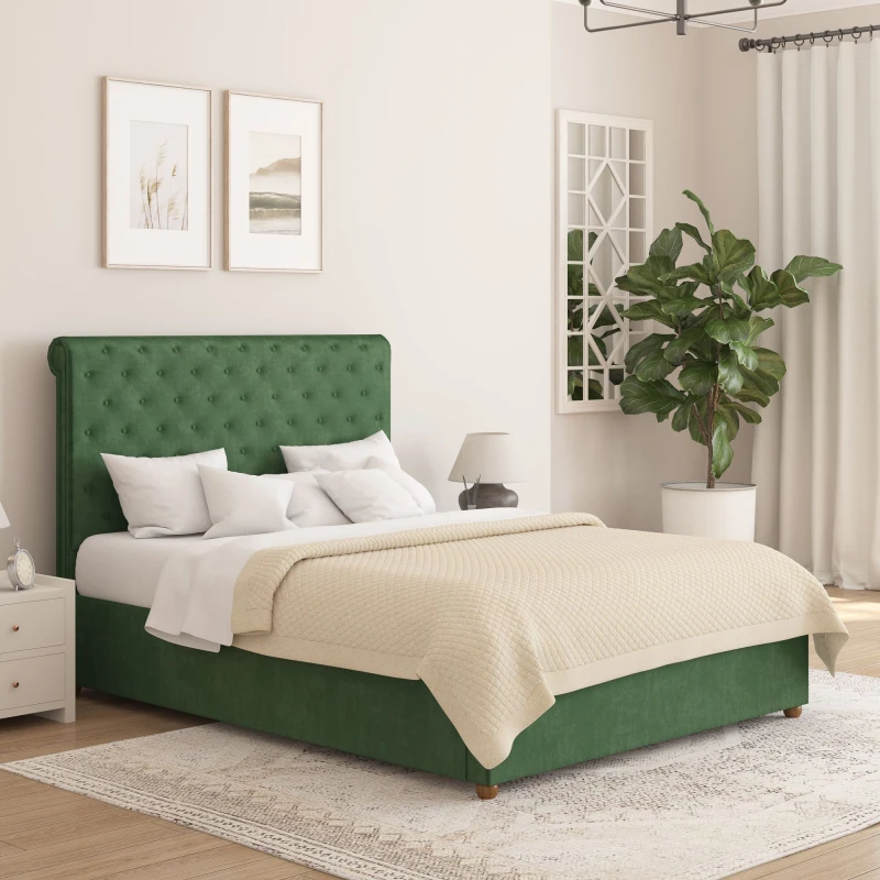 Image of Aspire Aspire Taylor Ottoman Storage Bed Frame in Plush Velvet Fabric in Green Size: Single Green Single Unisex 5057632297754