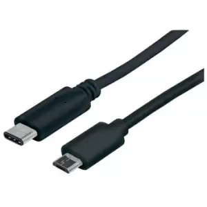 Image of Manhattan USB-C to Micro-USB Cable 1m Male to Male Black 480 Mbps (USB 2.0) Equivalent to Startech USB2CUB1M Hi-Speed USB Lifetime Warranty Polybag