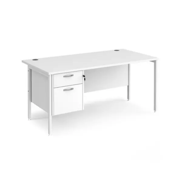 Image of Office Desk Rectangular Desk 1600mm With Pedestal White Top With White Frame 800mm Depth Maestro 25 MH16P2WHWH