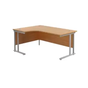 Image of Twin Upright Rectangular Left Hand Desk With Silver Frame - 1600mm - Nova Oak
