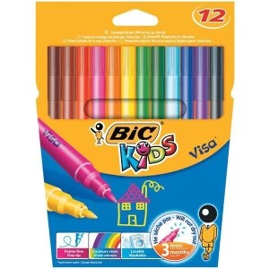 Image of Bic Kids Visa Washable Fine Felt Tip Pen Assorted Colours Pack of 12