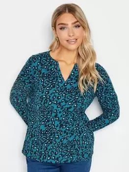 Image of M&Co Animal Print Cotton Long Sleeve T-Shirt - Blue Size 20, Women