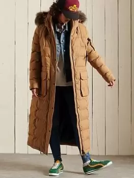 Image of Superdry Microfibre Expedition Long Padded Coat - Beige, Sand, Size 10, Women