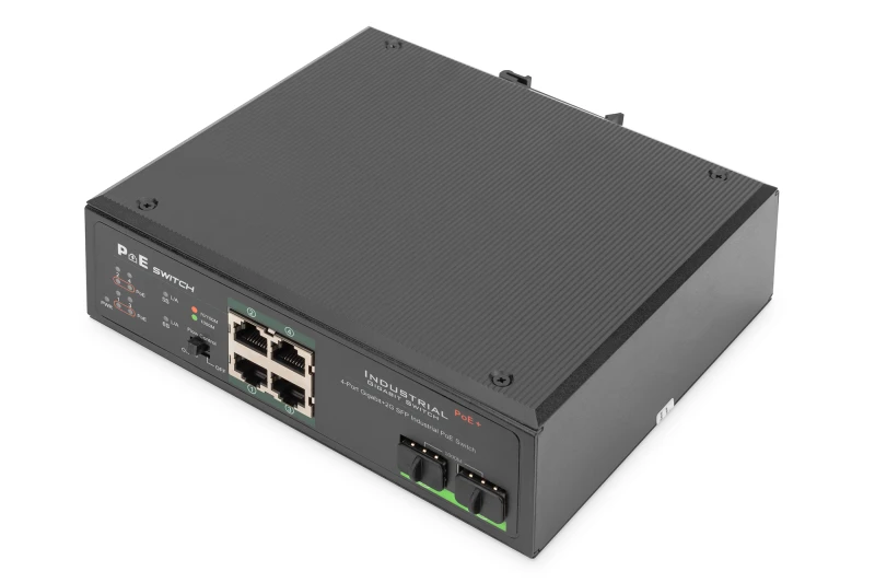 Image of Digitus 4 port Gigabit Ethernet network PoE switch. industrial. unmana