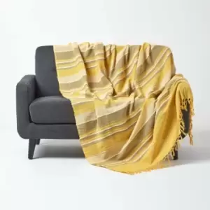 Image of Cotton Morocco Striped Yellow Throw, 255 x 360cm - Yellow - Homescapes