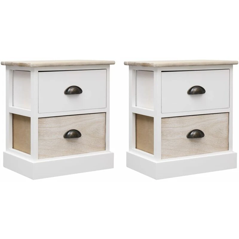 Image of vidaXL 2x Nightstands White and Natural Paulownia Wood Bedside Table Stand