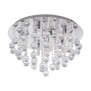 Image of Flush 8 Bulb Ceiling Light IP44 Colour Chrome Clear Crystal Bulb G9 8x3W Incl