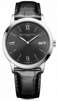 Image of Baume & Mercier Mens Classima Black Leather Slate Grey Watch
