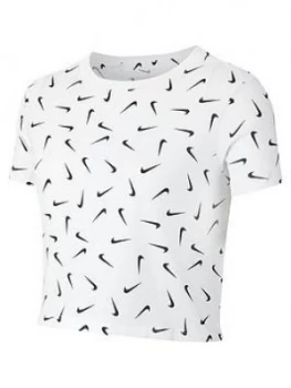 Image of Nike Older Girls Crop Swooshfetti T-Shirt - White/Black, Size S, 8-10 Years, Women
