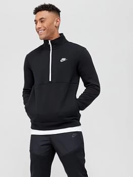 Image of Nike Club Fleece 1/2 Zip Sweat Top - Black/White, Size L, Men