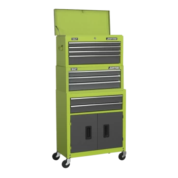 Image of Topchest, Mid-Box & Rollcab 9 Drawer Stack - Hi-Vis Green