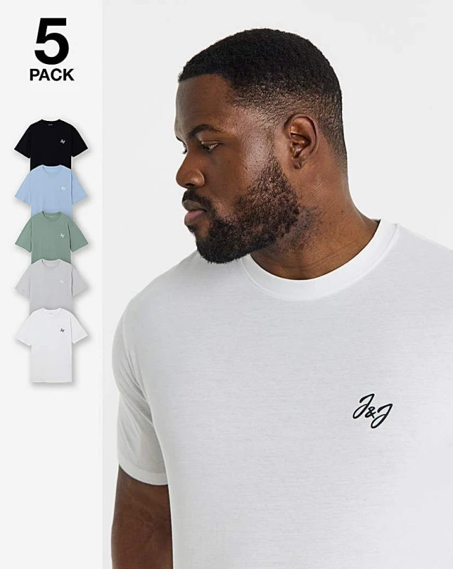 Image of jack & jones Jack & Jones Joseph 5 Pack T-Shirt Multi - JACK & JONES - Size: 6XL(66) Multi Male 6XL(66) JK62608