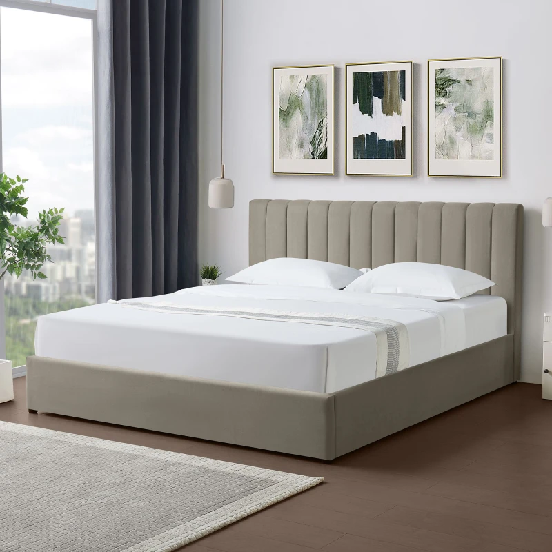 Image of Artemis Home Evelynne Fabric 180cm Superking Ottoman Bed Frame in Light Brown Size: Super King Light Brown Unisex Super King
