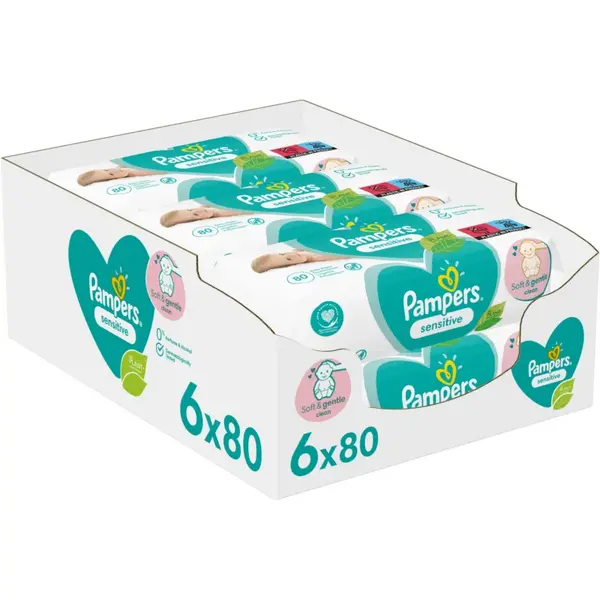 Image of Pampers Sensitive 6x80 Wet Wipes