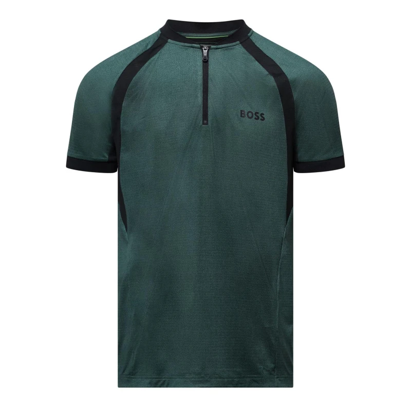 Image of Boss Zip-Neck Mesh Polo Shirt Green male S