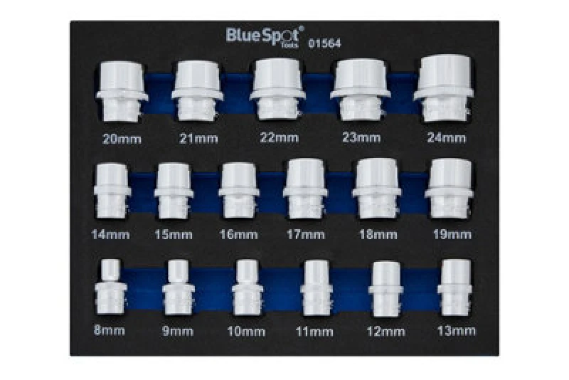 Image of BlueSpot Tools Blue Spot Tools - 17 Pce 3/8" Metric Shallow Sockets (8-24mm) (Eva Foam)