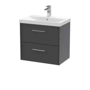Image of Hudson Reed Juno 600mm Wall Hung 2 Drawer Vanity & Thin-Edge Basin - Graphite Grey