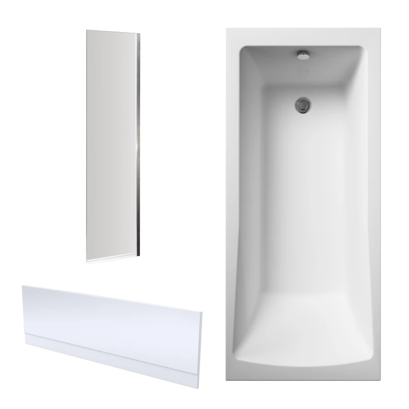 Image of Balterley Square Bathtub Front Panel and Fixed Screen Chrome Profile Silver