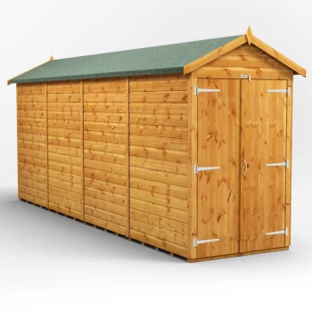 Image of 16x4 Power Windowless Apex Double Door Garden Shed - Brown