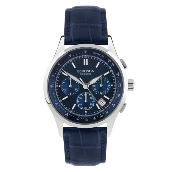 Image of Sekonda 30108 Chronograph Blue Leather Strap Watch - W31328