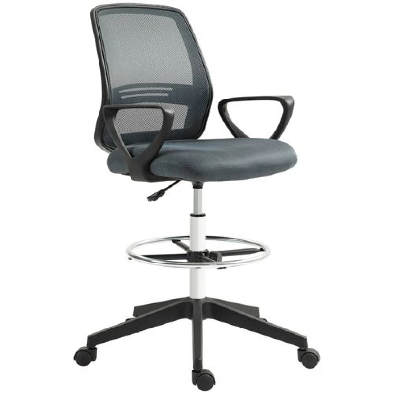 Image of VINSETTO Draughtsman Chair Tall Office Chair with Adjustable Height Grey Grey
