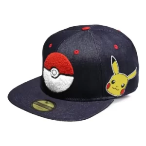 Image of POKEMON Pokeball Denim Snapback Baseball Cap, Unisex, Blue (NH005405POK)