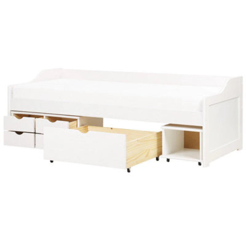 Image of Beliani Daybed With Storage Pine Wood Royville 90 X 200 Cm (Eu Single) White