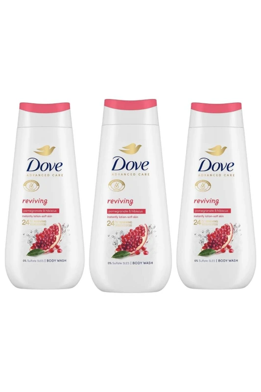 Image of Dove 'Body Wash' Reviving for 24Hrs Renewing Micromoisture, 3x 225ml White female