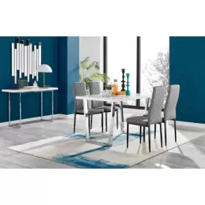 Image of Furniture Box Kylo White High Gloss Dining Table and 4 Grey Milan Black Leg Chairs