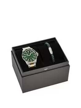 Image of Emporio Armani Traditonal Mens Watch & Bracelet Set, Black, Men