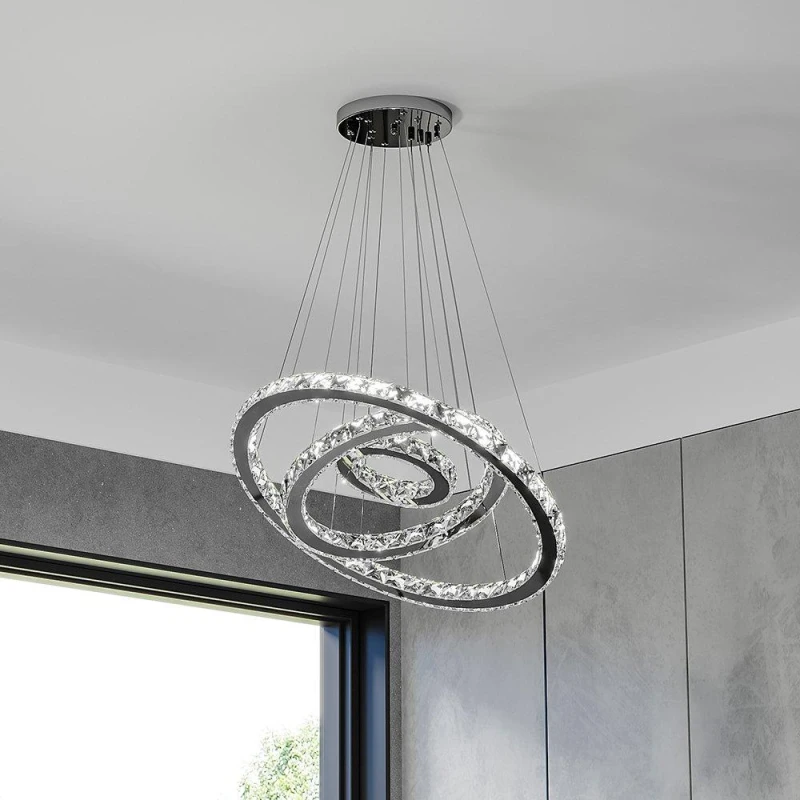 Image of Cottonfy UK Modern 3-Tier Adjustable Crystal LED Pendant Light - White White L