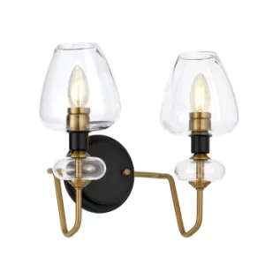 Image of Armand 2 Light Wall Light, Aged Brass, Glass Shades