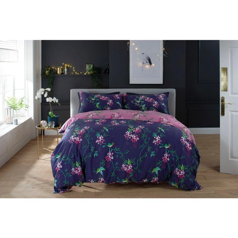 Image of Deyongs Bird Garden Plum Duvet Set 99 Printed unisex Double