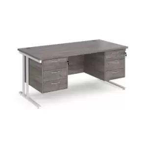 Image of Maestro 25 straight desk 1600mm x 800mm with two x 3 drawer pedestals - white cantilever leg frame and grey oak top