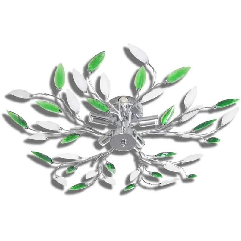 Image of VIDAXL Green&White Ceiling Lamp with Acrylic Crystal Leaf Arms for 5 E14Bulbs Vidaxl 8718475894391