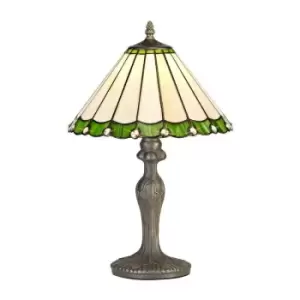 Image of Luminosa Lighting - 1 Light Curved Table Lamp E27 With 30cm Tiffany Shade, Green, Crystal, Aged Antique Brass