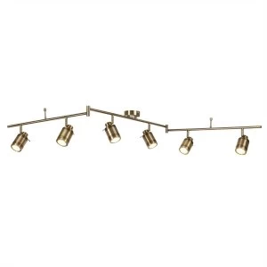 Image of 6 Light Bathroom Ceiling Spotlight Bar Antique Brass IP44, GU10