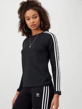 Image of Adidas 3 Stripe Long Sleeve Top - Black, Size S, Women