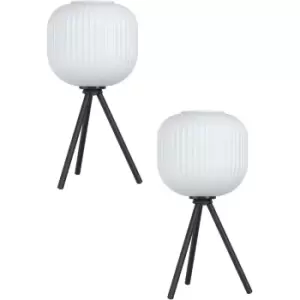 Image of 2 PACK Table Desk Lamp Colour Black Tripod Shade White Ridged Glass E27 1x40W