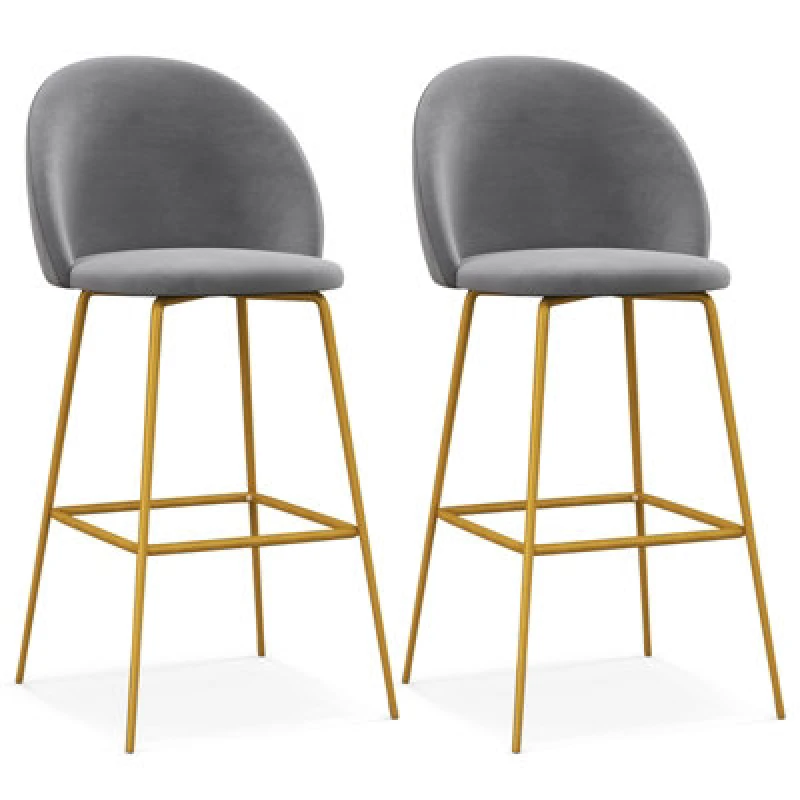 Image of Costway Bar Stools Set Of 2 Velvet Upholstered Bar Height Stools W/ Curved Backs