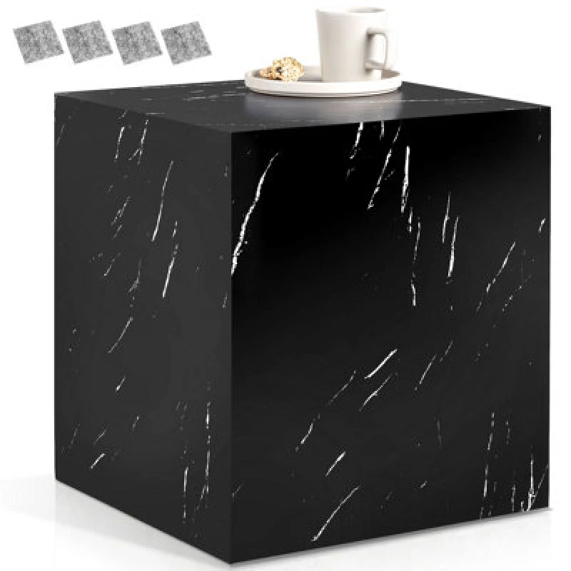 Image of Tectake Coffee Table Lasley In A Modern Minimalist Cube Design With Luxury Materials - Black Marble Look