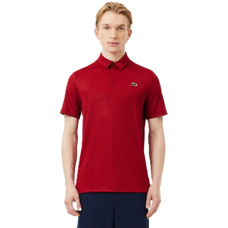 Image of Lacoste Mens Short-Sleeve Performance Polo Shirt Ora/Navy Blue male XS