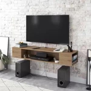 Image of Decorotika Peti 135cm Wide Floating Wall Mounted TV Stand, TV Unit, TV Cabinet Storage With Open Shelves - Oud Oak