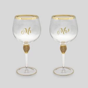 Image of Mr&Mrs Diamante Gin Glass Gold By Lesser & Pavey