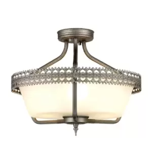 Image of 3 Bulb Semi Flush Light Grey Hand Painted White Glass Shade LED E27 60W
