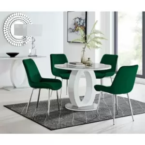 Image of Giovani Round Grey 100cm Table and 4 Green Pesaro Silver Leg Chairs - Green
